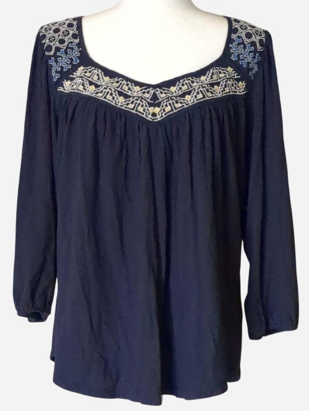 ✨ INSANE VINTAGE VIBE Lucky Brand Embroidered Boho Top Size L ✨